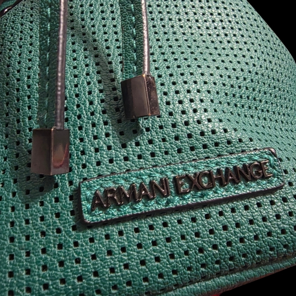 Armani Exchange Perforated Bucket Bag - Emerald Green & Gunmetal - Picture 5 of 9